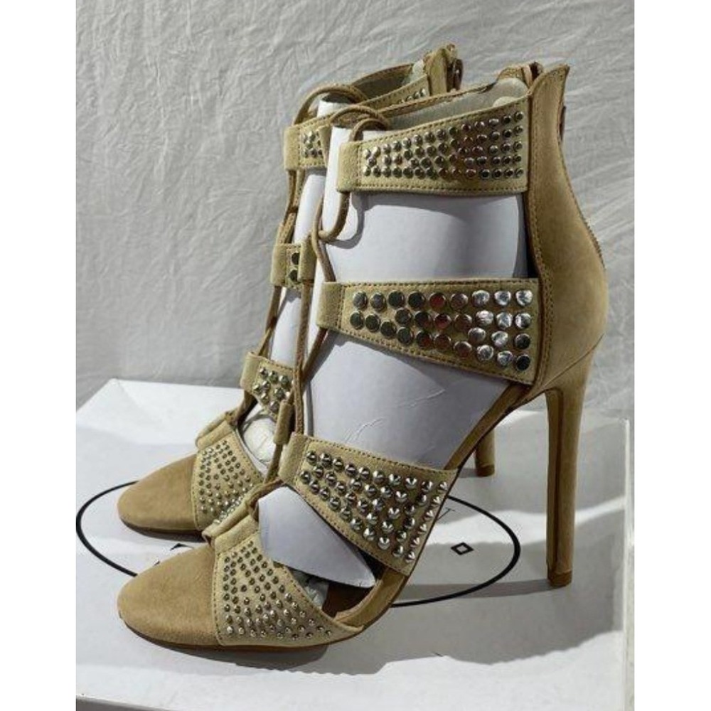 Steve Madden Beige Studded Gladiator Stiletto Heels Womens 6 Strappy Sandals